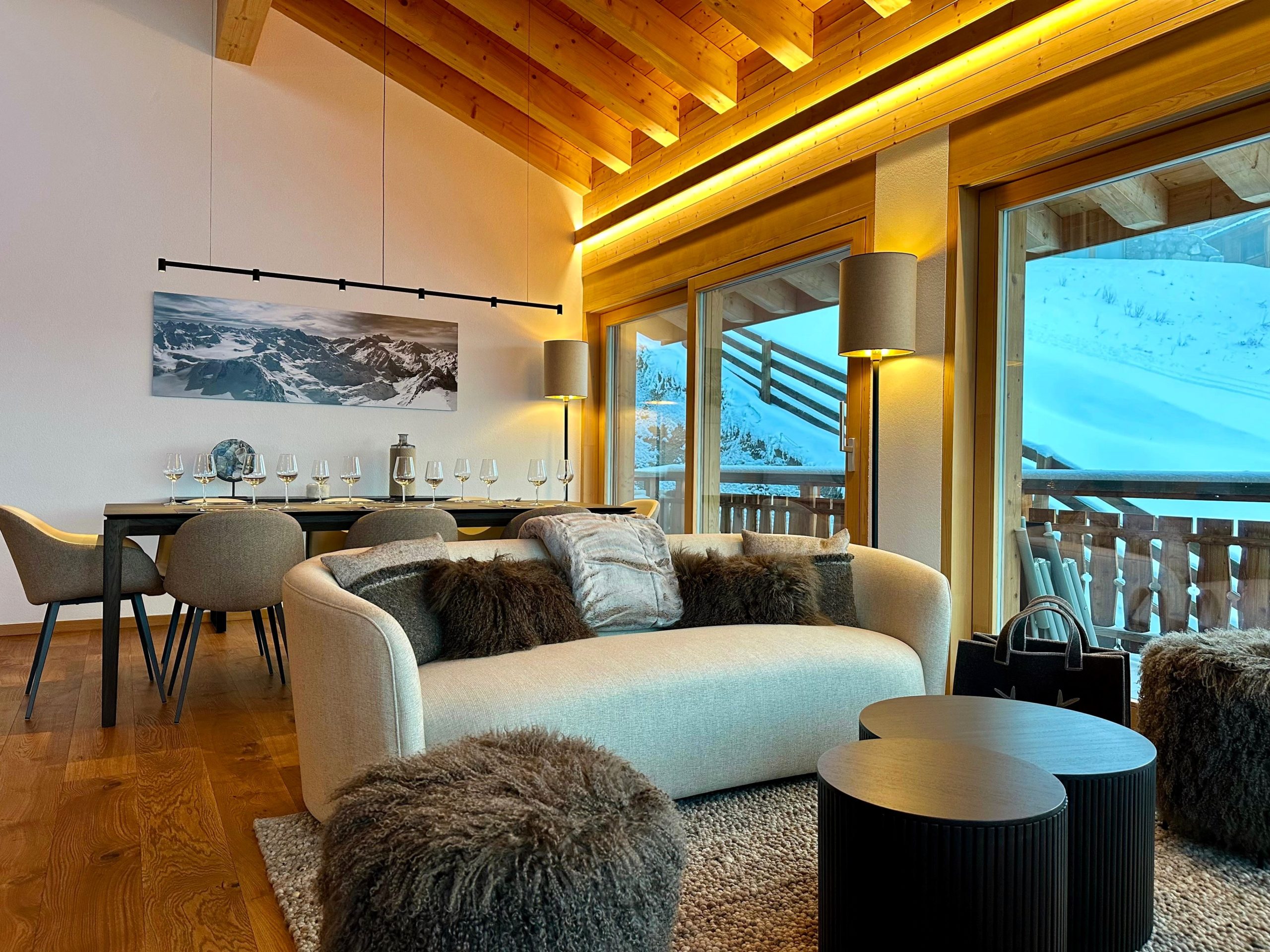 Projet d'aménagement et de décoration d'appartement de montagne Haute -Nendaz - Espace de vie réalisé en bois